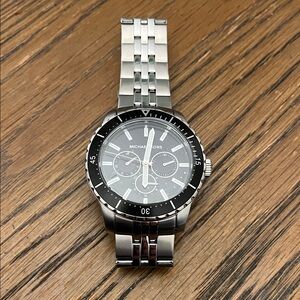 Michael Kors Silver and Black Stainless Steel Chronograph Watch